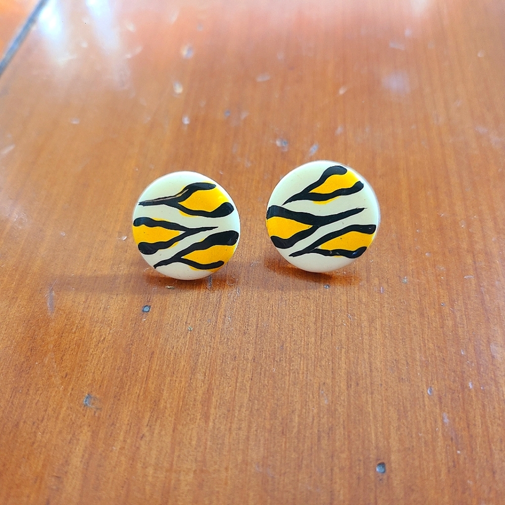 💜2 for 20$ Vintage Plastic Disc Tiger Stripe Earrings
